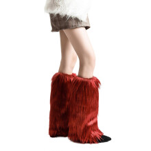 (D40, Burgundy) Fuzzy Faux Furs Leg Warmers Furs Heels Long Boots Cuffs Cover Has Elastic One Pair Carnivals Boot Cover Y2K JK Uniform Burgundy E40