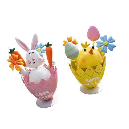 Sculptures décoratives de lapin et de poussin en métal de