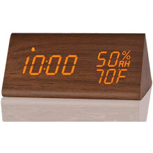 Reloj despertador digital, reloj de escritorio de madera con puerto USB y alarma con batería de respaldo, brillo ajustable para una iluminación