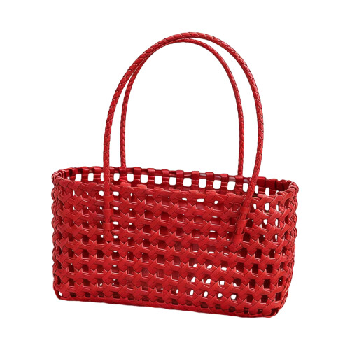 Trendy Mesh Pattern Handheld Purse PVC Construction Handbag-Red