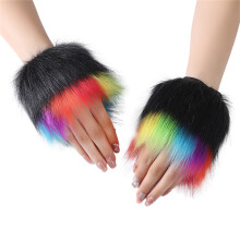 Regenbogen haarige fingerlose Handschuhe Plüsch warm-Abschnitt 4