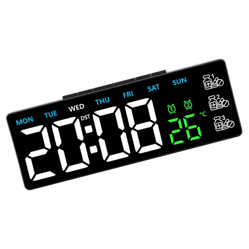 LED Digital Alarm Clock with 3 Brightness-Black shell three co