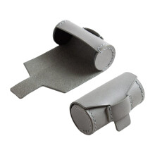 Elegant PU Leather Round Cosmetic Pouches With Vertical-Gray