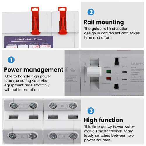 EARU ATS Dual Power Automatic Transfer  4P 63A Emergency Power Automatic Transfer  110V 4P 2PCS Power Grid 2