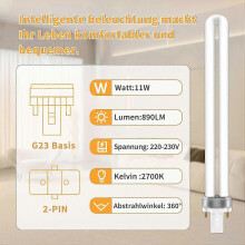 G23 2-pins 11W CFL, warm wit 2700K, 890LM, 2 stuks SZRH