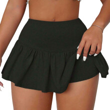 Elegant Elastic High Waist Pleated Mini Skirt For-Black XL