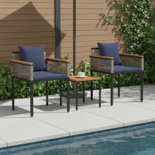 Berkfield Outdoor Furniture Set Grey and Navy Blue Poly Rattan