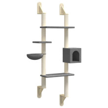 Árvore para gatos - HELLOSHOP26 - Torre de parede 3 níveis - Cinza escuro - Sisal natural - Fixação na parede