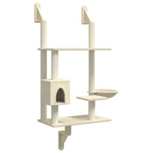 Muur kattenboom - HELLOSHOP26 - Model 153 - Multi-niveau toren - Natuurlijke sisalpaal - Crème 90x52x153 cm