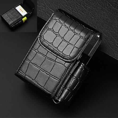 PU Leather Cigarette Case Lighter Case Business Card Case(Stone Pattern Black)