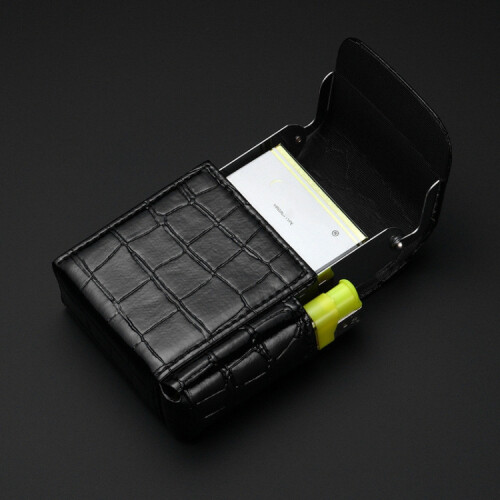 PU Leather Cigarette Case Lighter Case Business Card Case(Stone Pattern Black) 1
