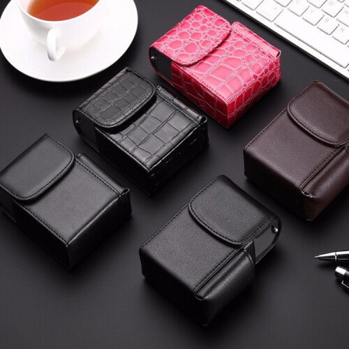 PU Leather Cigarette Case Lighter Case Business Card Case(Stone Pattern Black) 2