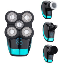 Afeitadora eléctrica compatible, recargable, pantalla digital inteligente, cortapelos para cabeza rapada, estilo: azul + juego completo. Azul + juego