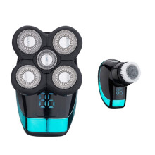 Compatibel elektrisch oplaadbaar scheerapparaat met slim digitaal display en geschikt voor een kaal hoofd; Model: Blauw + Neushaartrimmer + Gezichtsre