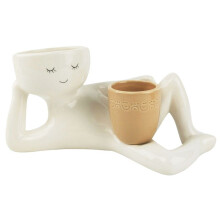 Relaxing Person Holding Pot Planter with Drainage Hole Body Vase Decor Succulents Pot for Succulents Cactus Yellow