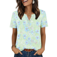 Womens Tops V Neck Short Sleeve Shirts Casual Blouse-Mint L