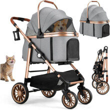 Hunde- und Katzenwagen 4-in-1 faltbar bis 25 kg, 360 gefederte Räder, Tiertransport, bequemer Geländewagen