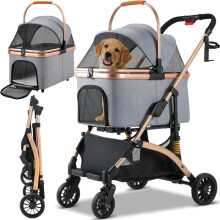 Faltbarer 3-in-1 Hund Katze Kinderwagen, Tierwagen mit 360 Rädern, Aufbewahrungskorb, Netzfenster, Becherhalter