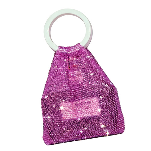 Stylish Resin Handle Wine Pouch Mesh Embedded-Purple