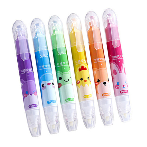 6Pcs Oblique Head Fluorescence Highlighters Markers For Students