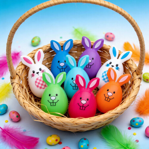 Empty Bunnies Eggs Plastic Bunnies Shape Easter-Six colors 6pcs 2