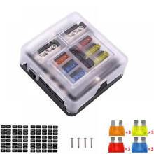 Boîte à fusibles multicanaux pour véhicules et navires avec porte-fusibles 6 voies positif et négatif, insertion de lampe LED, boîtier de