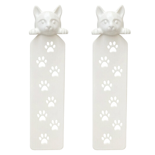 2Pcs Kitten Shaped Plastic Bookmarks Textbook Page Holder-White