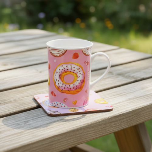 Kandy Toys Doughnut Design Kids Mug & Coaster Set Reusable Cup 1