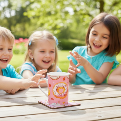 Kandy Toys Doughnut Design Kids Mug & Coaster Set Reusable Cup 2