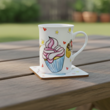 Cup Cake Kids Design Mug & Coaster Set Kids Tea Coffee Juice Cup