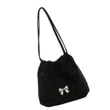 Trendige koreanische Art Kordelzug PU Eimertasche für-Schwarz