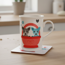 Puppy Dog Design KIds Tea Coffee Mug with Matching Coaster Gift Set