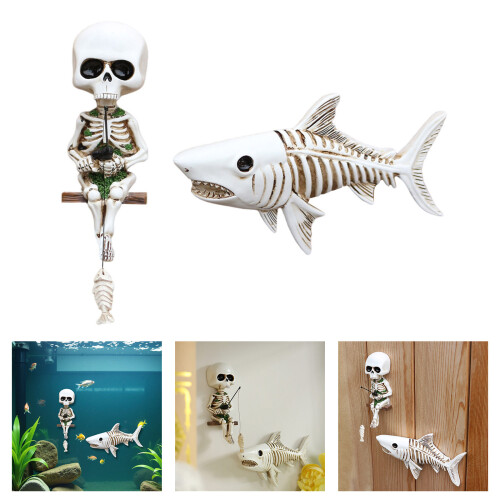 Pack de 2 statues de requin de pêche squelette, ornements 1