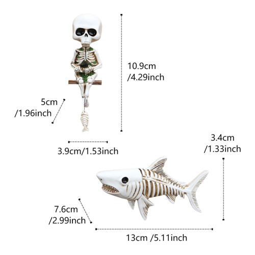 Pack de 2 statues de requin de pêche squelette, ornements 2