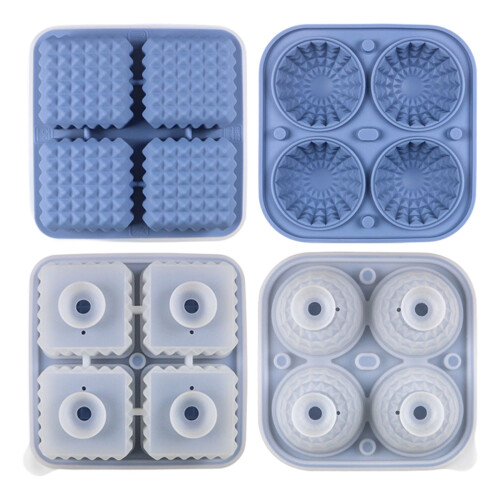 Square and Round Silicone Ice Cubes Molds Flexible Ice-Blue