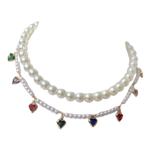 Strass perles chien chats collier collier coeur-S Multicolore