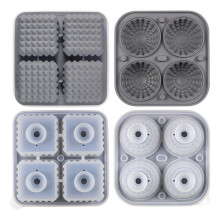 Silikon-Eiskugel-Tablett-Set, quadratisch, rund,-Grau