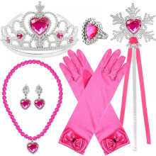 Schmuckset „Belle Prinzessin“ für Kinder: Kopfbedeckung, Zepter, Halskette, Handschuhe, Ring, Ohrringe, goldene und rote Prinzessinnenkrone