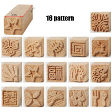 16Pcs Hand Carved Stamps Beech, 2x5 cm, Color: Pic