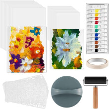 Gel Printing Plate Kit Complete Printmaking Set with 8 X 10 Inch, 5 X 7 Inch Gelatin Printmaking Paper-Acrylic Paint