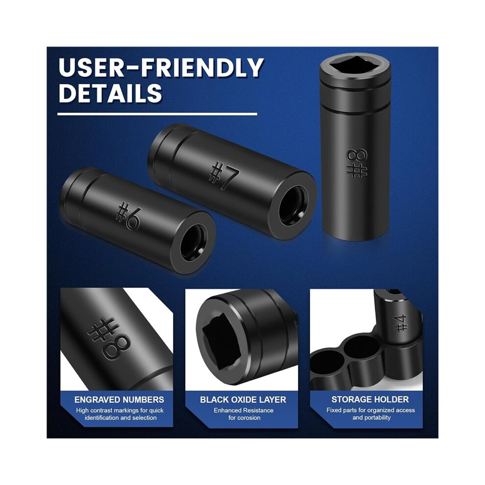 70500 Tap Socket Set, 8-Piece 1/4" & 3/8" Drive Taps Sockets Adapter For Socket Wrench Set Use, 1/2" & 1/8" Npt Taps 4713800776049