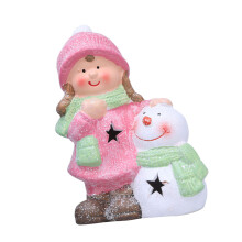 Statue en céramique éclairée par LED-Fille bonhomme de neige
