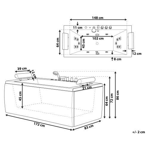 Beliani Corner Hot Tub with LED MONTEGO 1720 x 830 mm White 2