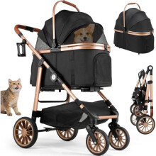 Hunde- und Katzenwagen 4-in-1 faltbar bis 25 kg, 360 gefederte Räder, Tiertransport, bequemer Geländewagen