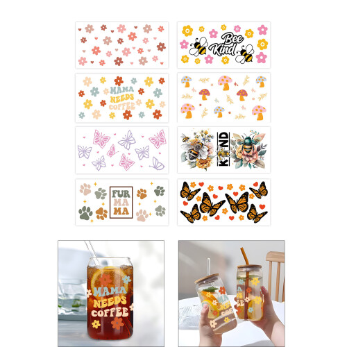 8 Sheet Artistic Sticker Waterproof Decal For 16oz Clear 1