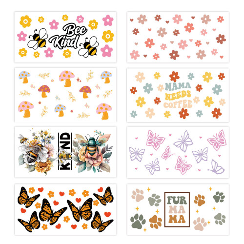 8 Sheet Artistic Sticker Waterproof Decal For 16oz Clear