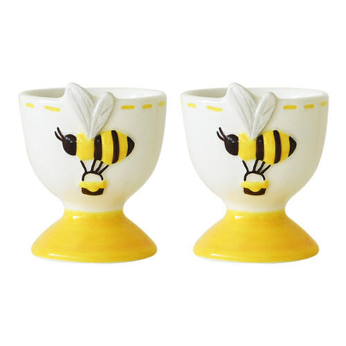 2pcs Ceramic Eggs Holder Cup with Embossed Motifs Spring-A