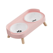 Elevated Ceramic Pet Bowls Food and Water Feeder For-Light red