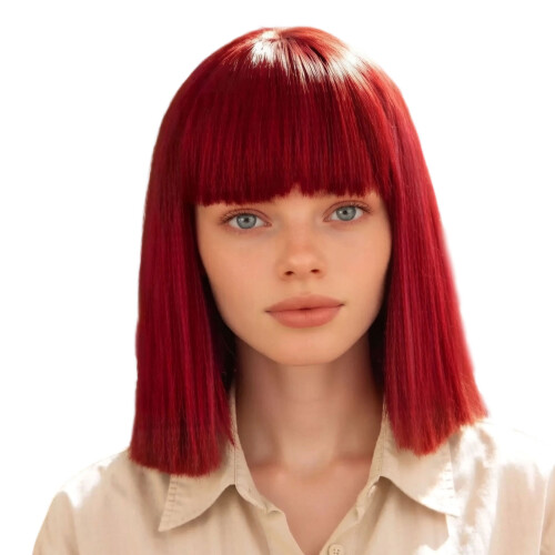 High Temperature Synthetic Straight Bob Wigs With Bangs-Claret