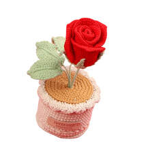 Handmade Knitted Rose Flower In Vase Crochet Potted Plant-Red